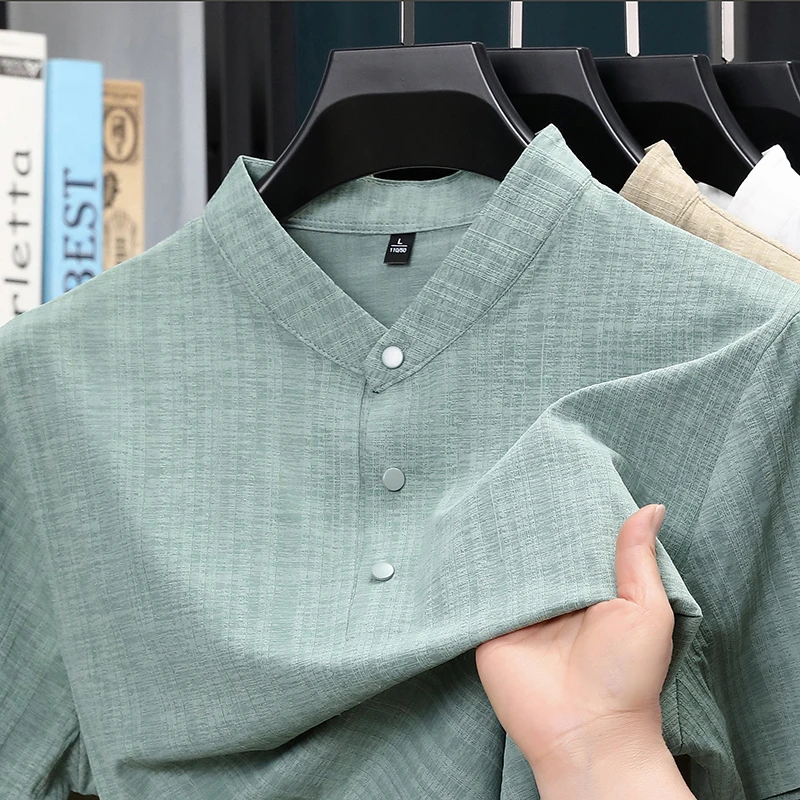 Home Textile - قميص رجالي صيفي بياقة واقفة وأزرار